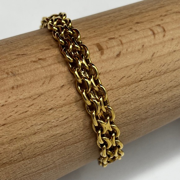 Monet Jewelry - Monet Vintage Gold Tone Double Link Chain Bracelet 7.5 Inch Fold Over Clasp